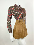 VTG 60s 70s BLACK WHITE RED GEOMETRIC STRIPED DOTTY DAGGER SHIRT BLOUSE 10 12