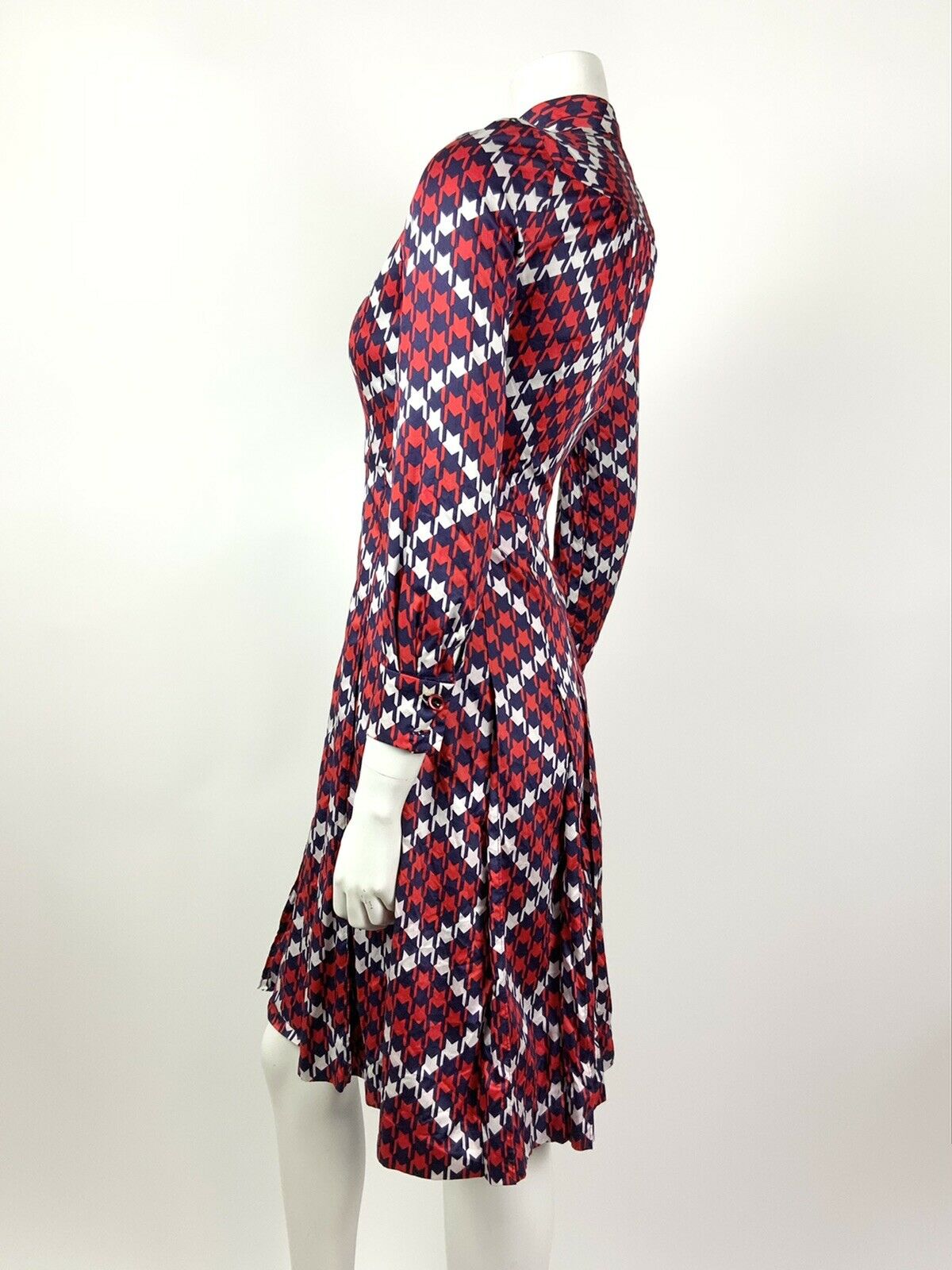 VINTAGE 60s 70s RED WHITE BLUE HOUNDSTOOTH CHECKERED MOD PLEATED DRESS 4