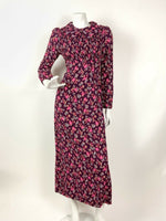 VTG 60s 70s PURPLE PINK WHITE FLORAL PSYCHEDELIC MOD SPOON COLLAR MAXI DRESS 8