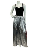 VINTAGE  70s 80s BLACK SILVER METALLIC DISCO EVENING PARTY MAXI DRESS 8 10