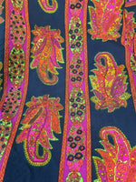 VTG 60s 70s BLUE NEON PINK GREEN PSYCHEDELIC FLORAL PAISLEY DAGGER SHIRT 14 16