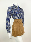 VINTAGE 70s 90s PUCCINI BLUE WHITE GEOMETRIC CRISS-CROSS CHECKED DAGGER SHIRT 10