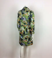 VINTAGE 70s ABSTRACT PSYCHEDELIC SHIRT DRESS GREEN PURPLE YELLOW SWIRL 12 14