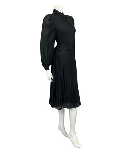 VINTAGE 60s 70s BLACK DISCO PLEATED MINI PARTY CHRISTMAS EVENING DRESS 8