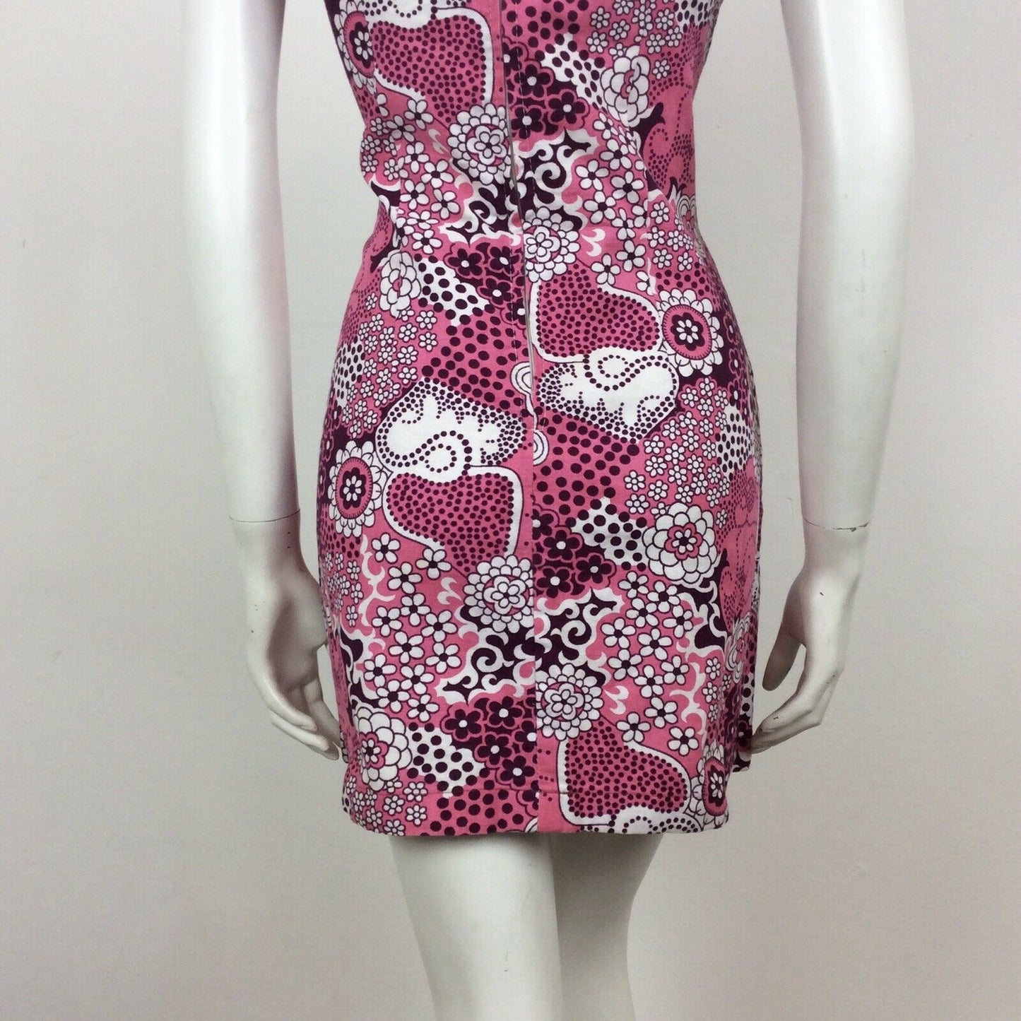 VINTAGE 60S COTTON PINK PURPLE PSYCHEDELIC FLORAL MINI DRESS  8 10