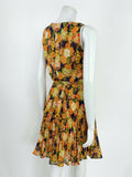 VINTAGE 60s 70s BLUE YELLOW ORANGE GREEN PINK DITSY FLORAL PLEATED DRESS 10 12