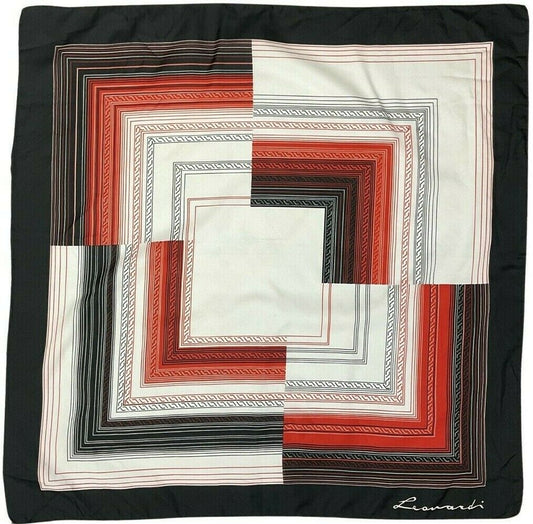 VTG 60s 70s BLACK WHITE RED GEOMETRIC SQUARE SILK DESIGNER LEONARD PARIS SCARF