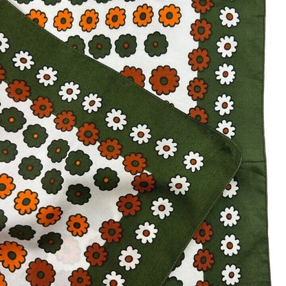 VINTAGE 60s 70s ORANGE BROWN GREEN FLOWER POWER HIPPY PSYCHEDELIC SCARF