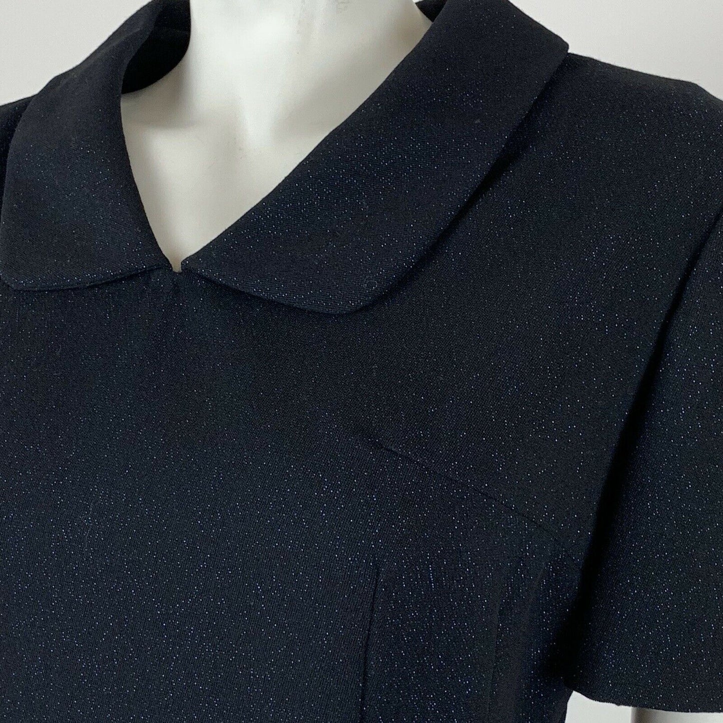 VINTAGE 60S BLACK BLUE GLITTER PETER PAN COLLAR DRESS 12