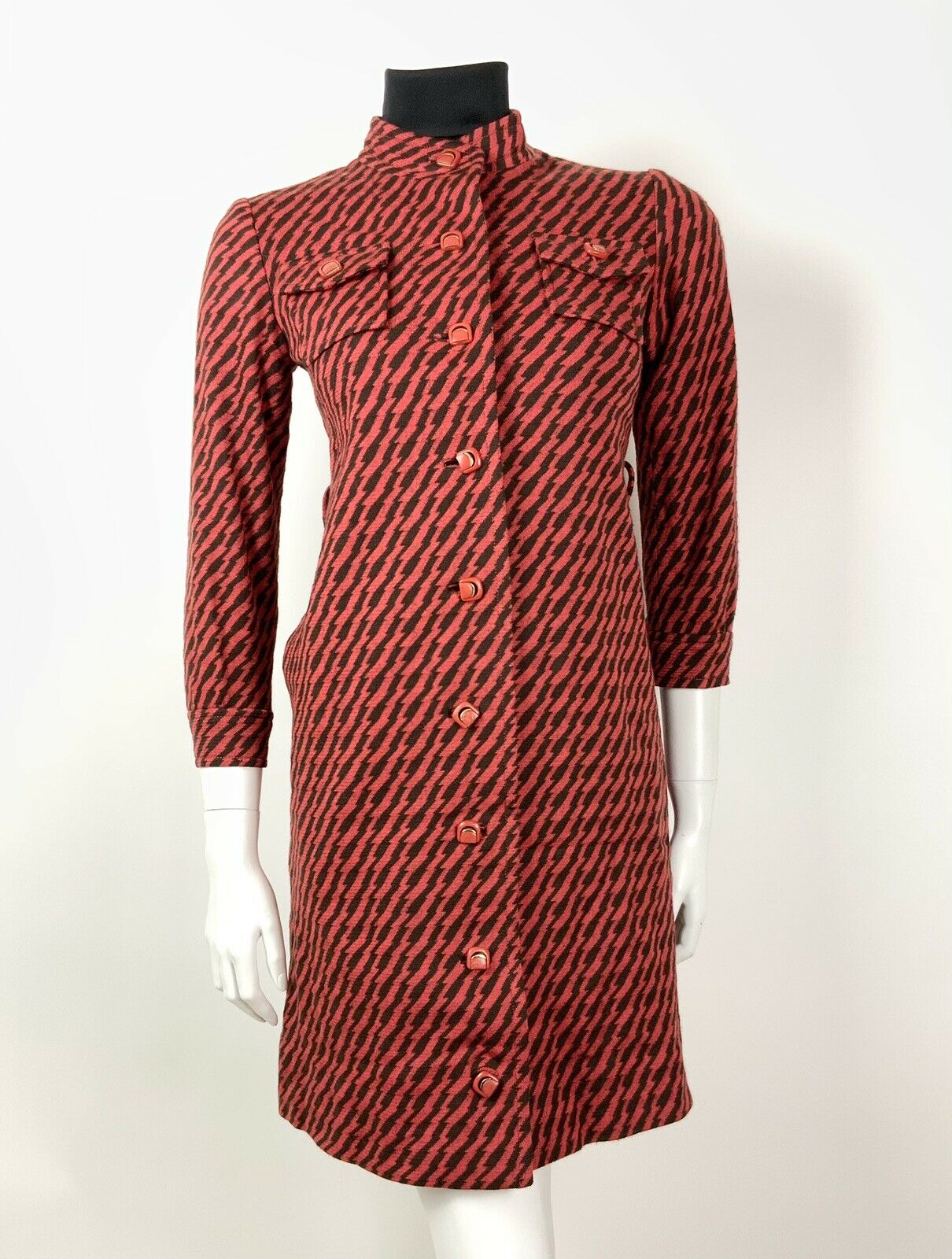 VINTAGE 60s 70s RED BLACK GOLD ZIG-ZAG LIGHTNING BOLT MOD SWING COAT 8