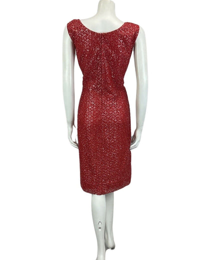 VINTAGE 60s 70s RED SILVER MOD DISCO MIDI PARTY CHRISTMAS EVENING DRESS 14