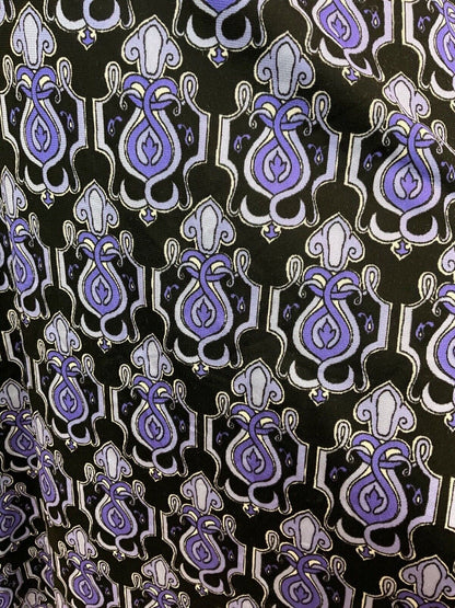 VINTAGE 60s 70s PURPLE BLACK PSYCHEDELIC NOUVEAU DECO MAXI DRESS 10 12