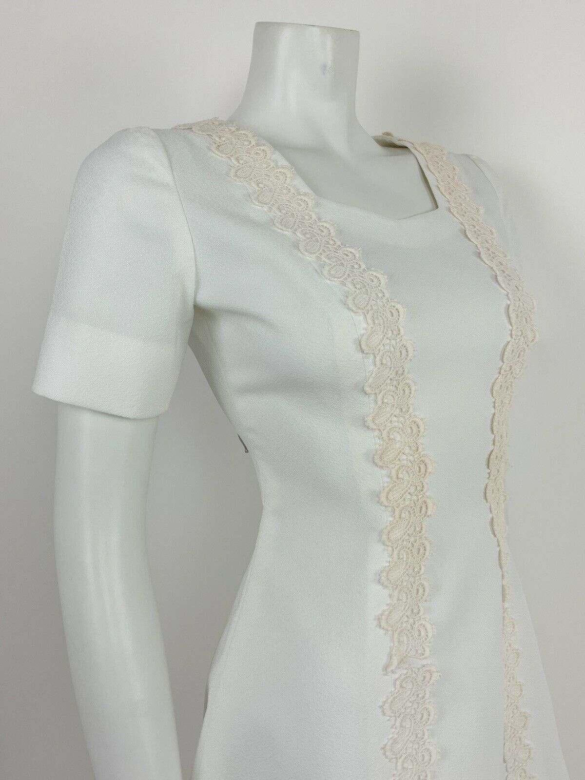 VINTAGE 60s 70s WHITE IVORY BRODERIE ANGLAISE LACE PRINCESS LINE DRESS 8 10