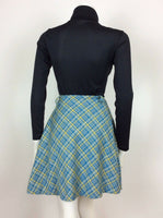 VTG 70s BLUE YELLOW WHITE CHECKED FULL SWING SKIRT SZ 8