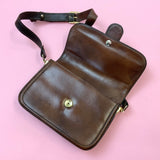 VINTAGE 60s 70s BROWN GOLD LEATHER MOD BOHO MINI SHOULDER BAG