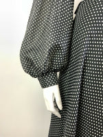 VINTAGE 60s 70s BLACK WHITE POLKA-DOT SHEER PUFF SLEEVE FLOATY MAXI DRESS 8