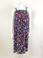 VTG 70s 80s BLUE GREEN PINK DOTTY STRAPPY FLOATY SUMMER TENT DRESS 6 8