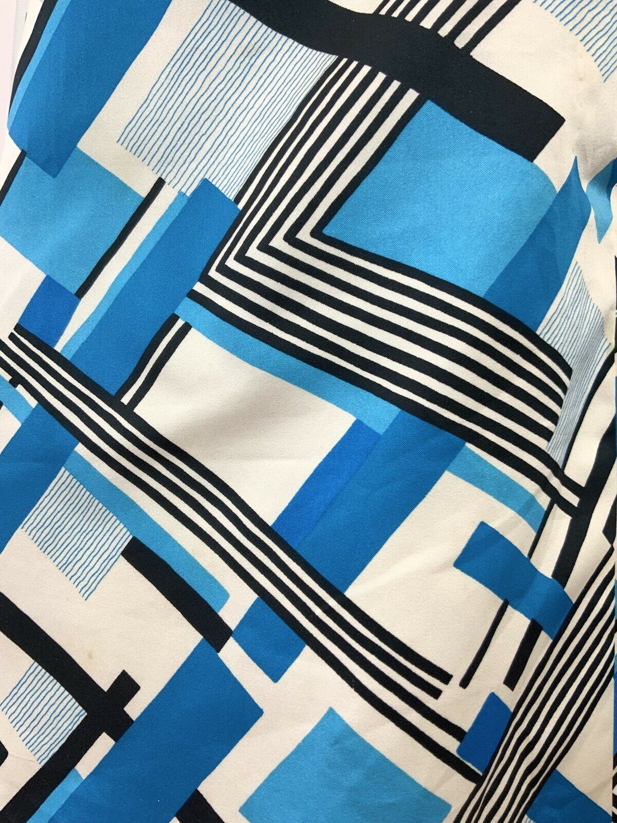 VINTAGE 60s 70s WHITE BLUE BLACK GEOMETRIC CHECKED MINI MOD DRESS 8 10