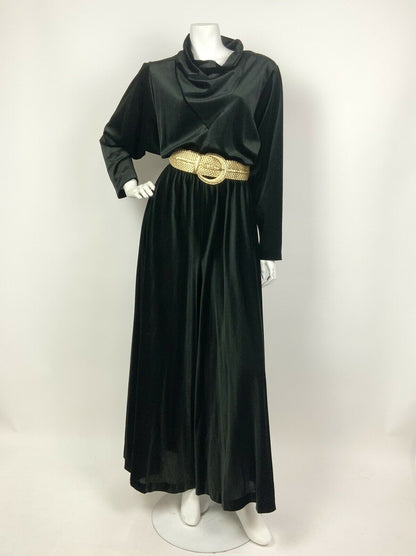 VTG 60s 70s BLACK VELVET COWL NECK BATWING STUDIO 54 PARTY DISCO JUMPSUIT 8 10