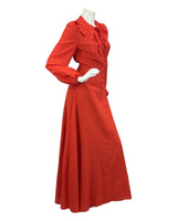 VINTAGE 60s 70s RED RUFFLE EVENING PARTY MOD BOHO VERA MONT  MAXI DRESS 10