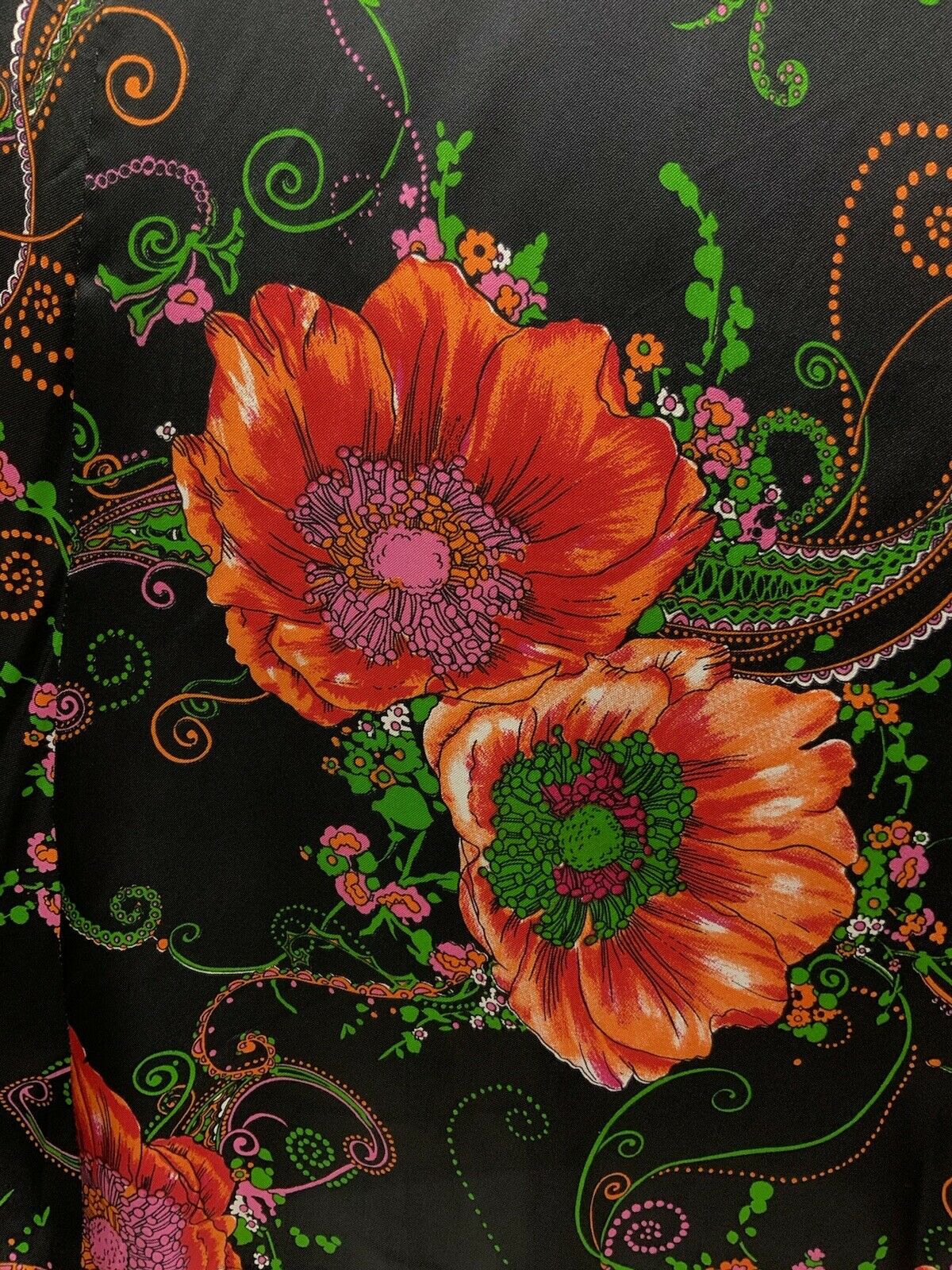 VINTAGE 60s 70s BLACK ORANGE GREEN FLORAL POPPY PAISLEY HALTER MAXI DRESS 10 12