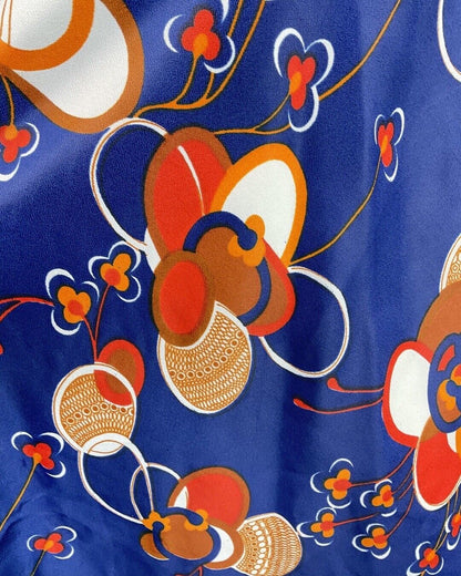 VINTAGE 60s 70s BLUE ORANGE RED ABSTRACT FLORAL MOD SWING SHIRT DRESS 8 10