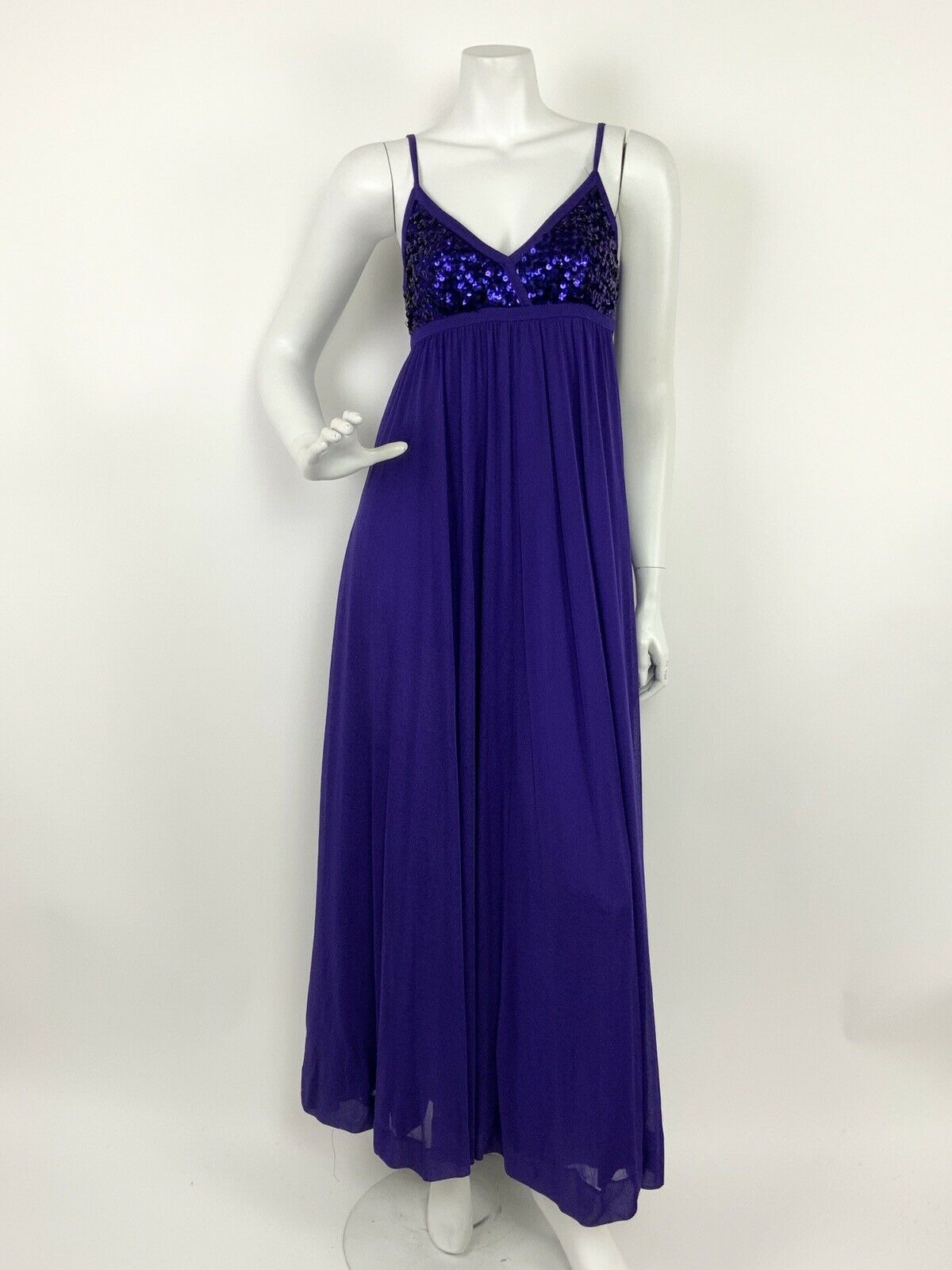 VTG 70s PURPLE GLITTER SEQUIN DISCO GLITZY GLAM STUDIO 54 MAXI DRESS 6