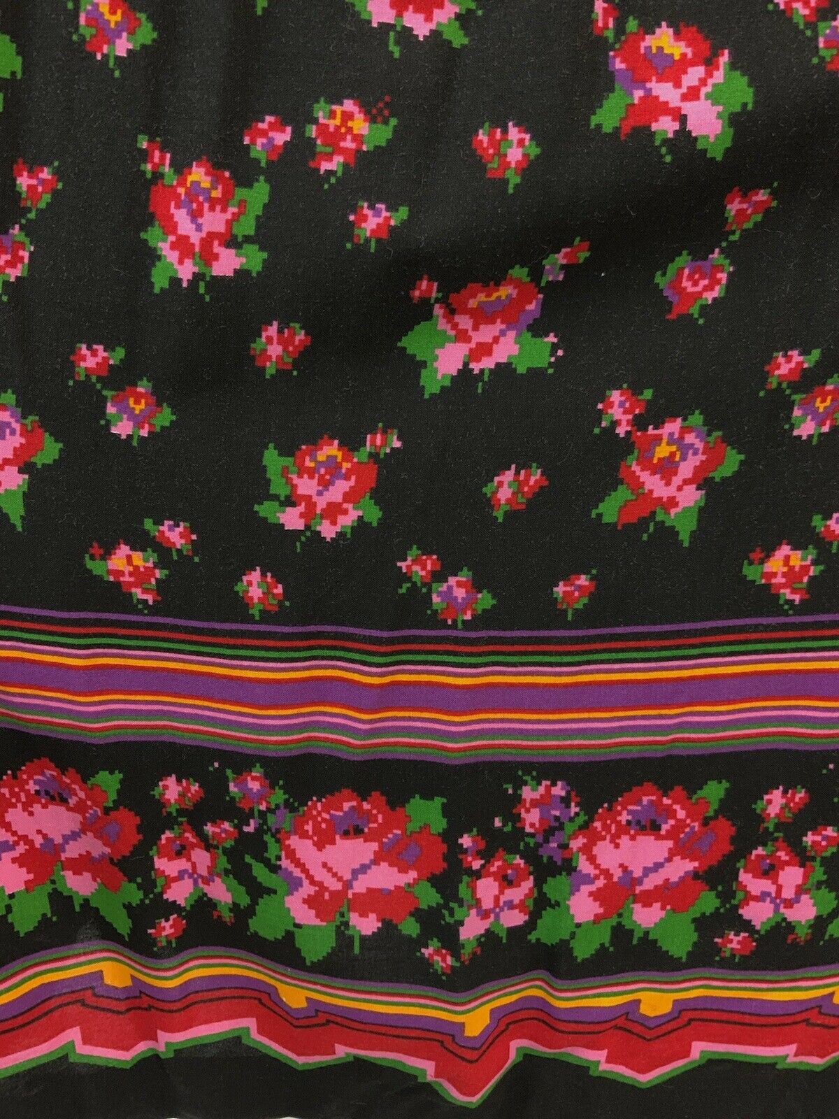 VINTAGE 60s 70s BLACK PINK GREEN RED FLORAL ROSE PIXEL FOLK BOHO MAXI DRESS 10