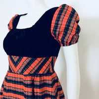 VINTAGE 60S RED BLACK TARTAN VELVET MINI DRESS 6 8