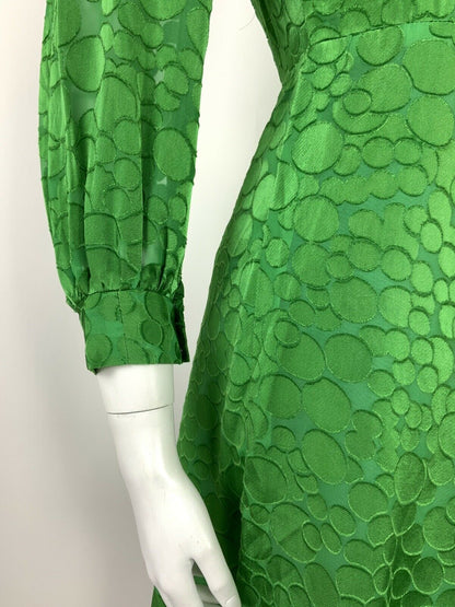 VINTAGE 60s 70s APPLE GREEN GEOMETRIC BUBBLE SHEER SWING DRESS 8 10