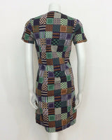 VINTAGE 60S NAVY GREEN WHITE BROWN CHECKERED COTTON MINI DRESS 12