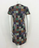 VINTAGE 60S NAVY GREEN WHITE BROWN CHECKERED COTTON MINI DRESS 12