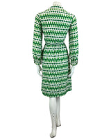 VINTAGE 60s 70s WHITE GREEN ABSTRACT PRINT MOD DISCO PARTY DRESS 10 12