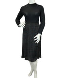 VINTAGE 60s 70s BLACK IRIDESCENT STRIPED DISCO PARTY LUREX KNIT MIDI SKIRT 14