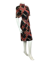 VINTAGE 60s 70s BLACK RED BROWN PSYCHEDELIC MOD MIDI DRESS 16