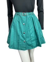 VINTAGE 60s 70s TEAL GREEN SILVER BELTED PLEATED MOD MINI SKIRT 4