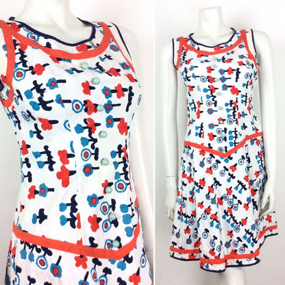 AMAZING VINTAGE 60s 70s FLORAL SUMMER DRESS POPPY RED BLUE WHITE 4 6