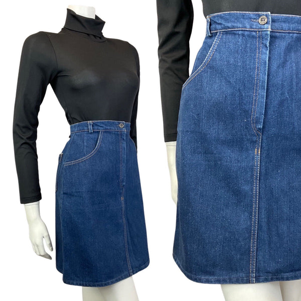 VINTAGE 60s 70s DENIM BLUE WESTERN BOHO SHORT SKIRT 8 10