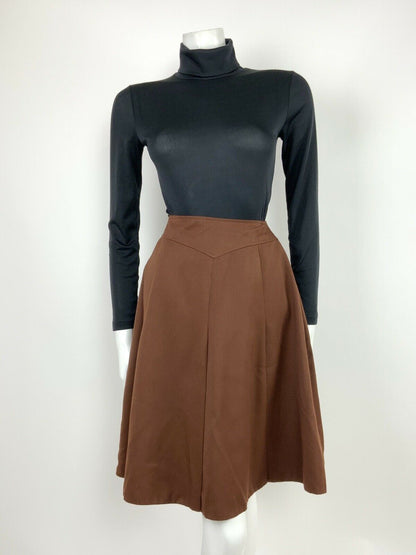 VINTAGE 60s 70s CHESNUT BROWN FOLK BOHO MOD CIRCLE FLARED MIDI SKIRT 6