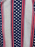 VINTAGE 60s 70s WHITE RED BLUE STRIPED POLKA-DOT DAISY SLEEVELESS MOD DRESS 6