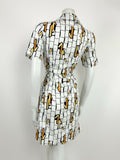 VINTAGE 60s 70s WHITE YELLOW BLUE CREAM GEOMETRIC WING COLLAR SHIRT DRESS 10 12