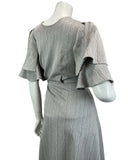 VINTAGE 60s 70s SILVER RUFFLED ANGEL SLEEVE DISCO PARTY EVENING MAXI DRESS 10
