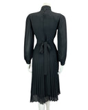 VINTAGE 60s 70s BLACK DISCO PLEATED MINI PARTY CHRISTMAS EVENING DRESS 8