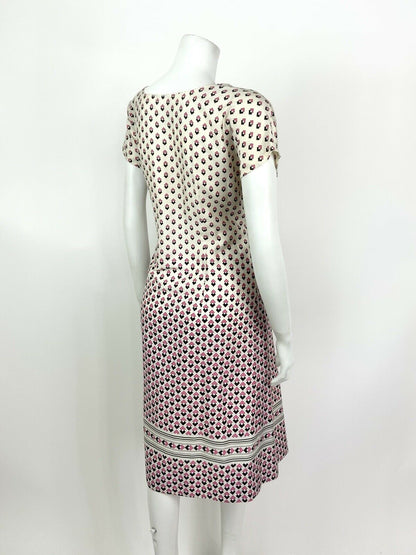 VINTAGE 60s 70s WHITE PINK BLACK GEOMETRIC SQUARE MIDI DRESS 14 16