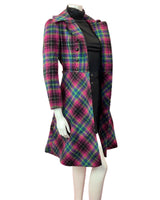 VTG 60s STYLE 90s NINA RICCI PURPLE PINK GREEN TARTAN CHECKED PRINCESS COAT 6 8