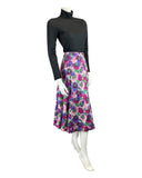 VINTAGE 60s 70s PURPLE PINK GREEN FLOWER POPPY MIDI WRAP SKIRT 8