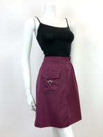 VINTAGE 60s 70s PLUM PURPLE SILVER BUCKLED MOD WRAP SKIRT 8