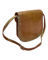 VINTAGE 60s 70s TAN BROWN LEATHER STAMPED TAURUS BULL LAUREL LEAF BOHO MOD BAG