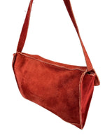 VINTAGE 60s 70s CHERRY RED SUEDE LEATHER MOD SOFT MINI SHOULDER FLAP BAG