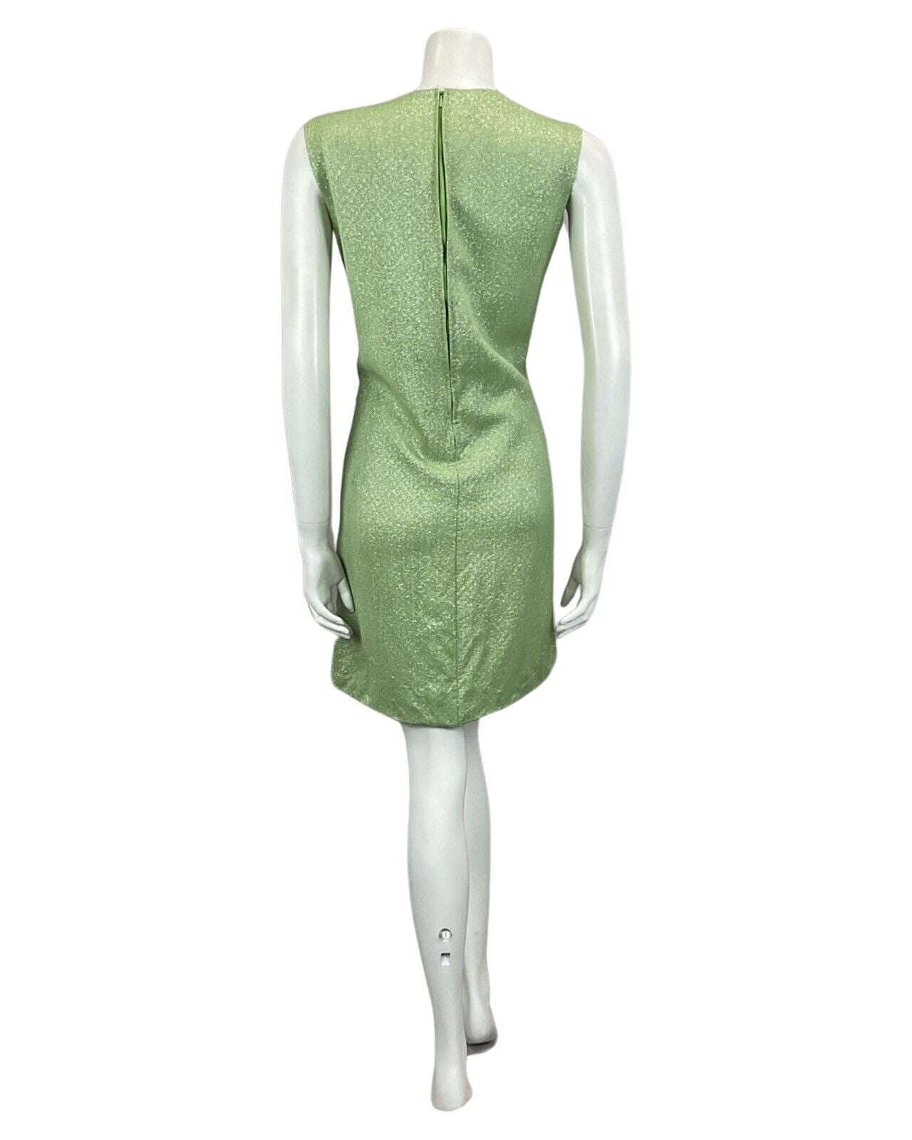 VINTAGE 60s 70s GREEN METALLIC SILVER MOD MINI PARTY CHRISTMAS EVENING DRESS 14